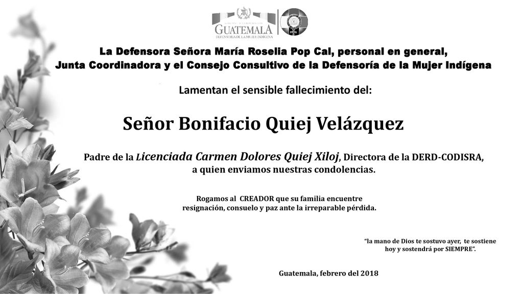La Defensora Señora María Roselia Pop Cal, personal en general,