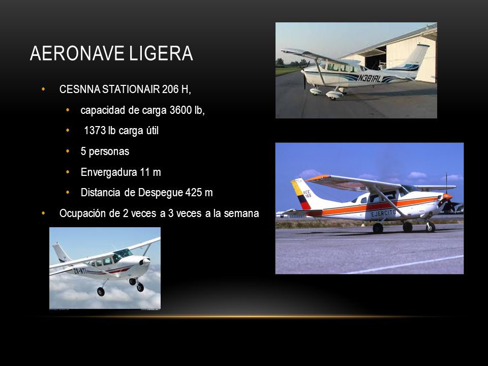 Aeronave ligera CESNNA STATIONAIR 206 H, capacidad de carga 3600 lb,