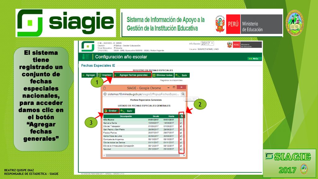 El sistema tiene registrado un conjunto de fechas especiales nacionales, para acceder damos clic en el botón Agregar fechas generales