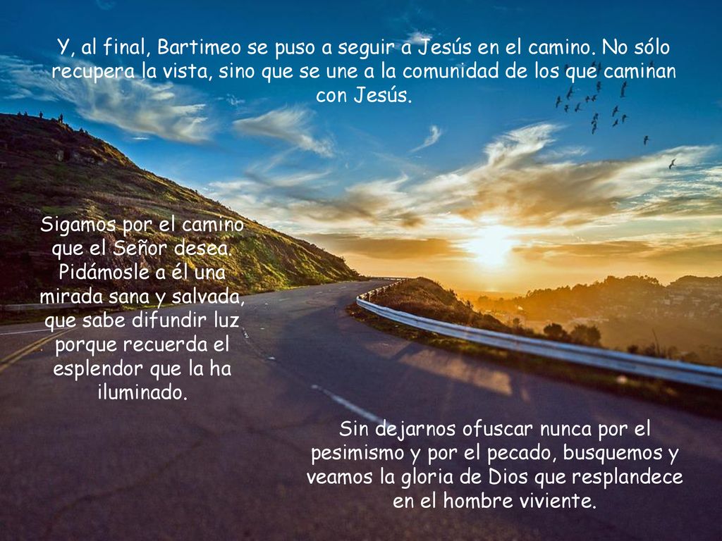 Y, al final, Bartimeo se puso a seguir a Jesús en el camino