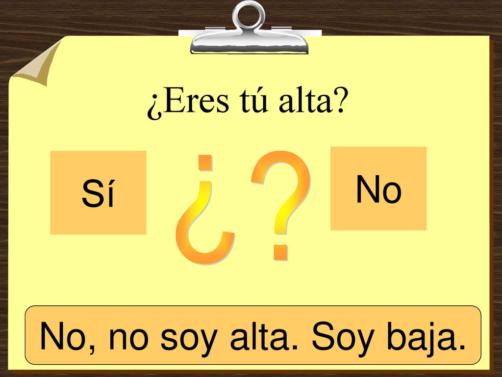 ¿Eres tú alta No Sí ¿ Sí, soy alta. No, no soy alta. Soy baja.