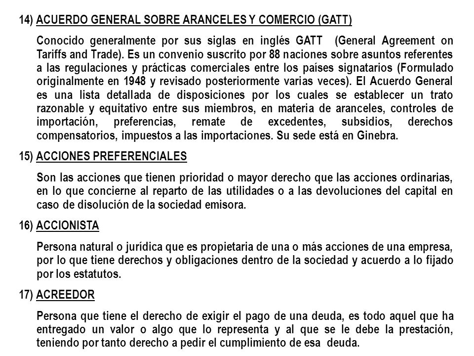 14) ACUERDO GENERAL SOBRE ARANCELES Y COMERCIO (GATT)
