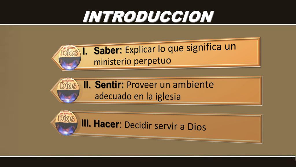 INTRODUCCION I. Saber: Explicar lo que significa un ministerio perpetuo. II. Sentir: Proveer un ambiente adecuado en la iglesia.
