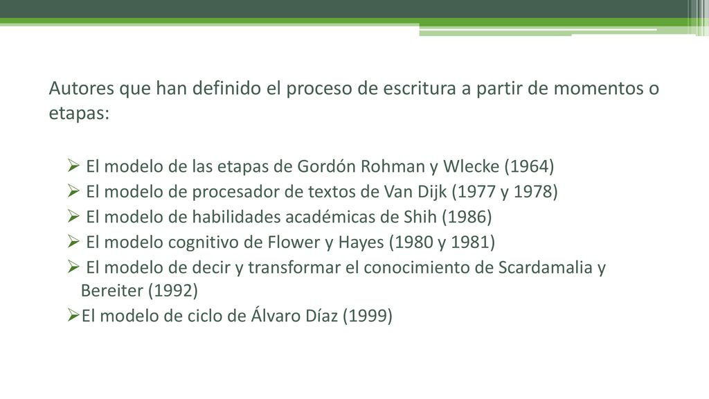 Autores que han definido el proceso de escritura a partir de momentos o etapas: