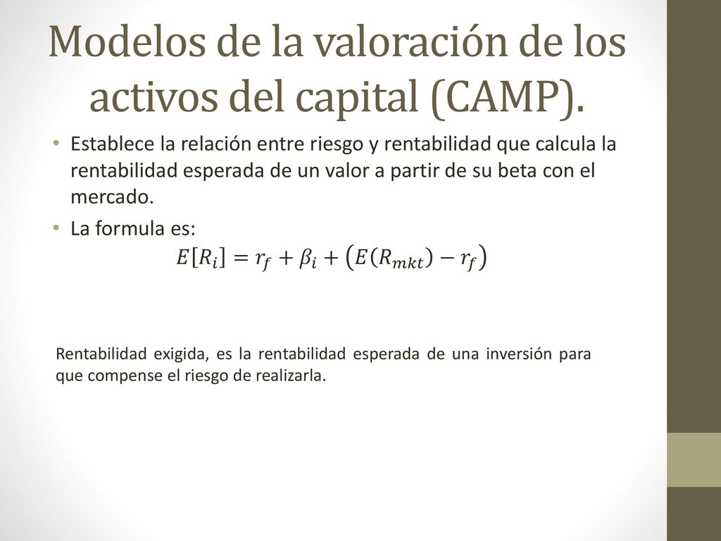 Modelos de la valoración de los activos del capital (CAMP).