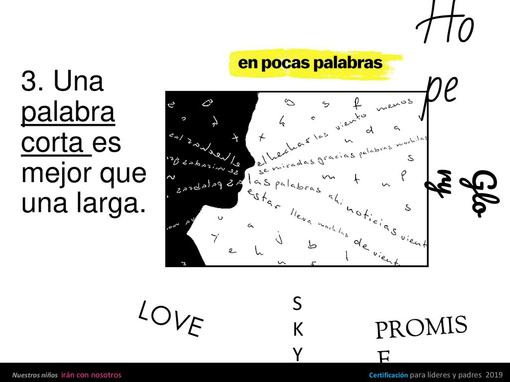 Hope 3. Una palabra corta es mejor que una larga. Glory LOVE PROMISE