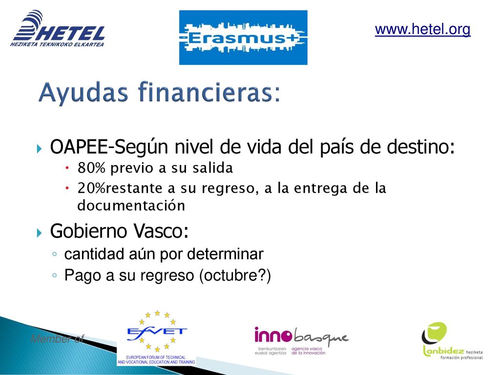 Ayudas financieras: OAPEE-Según nivel de vida del país de destino: