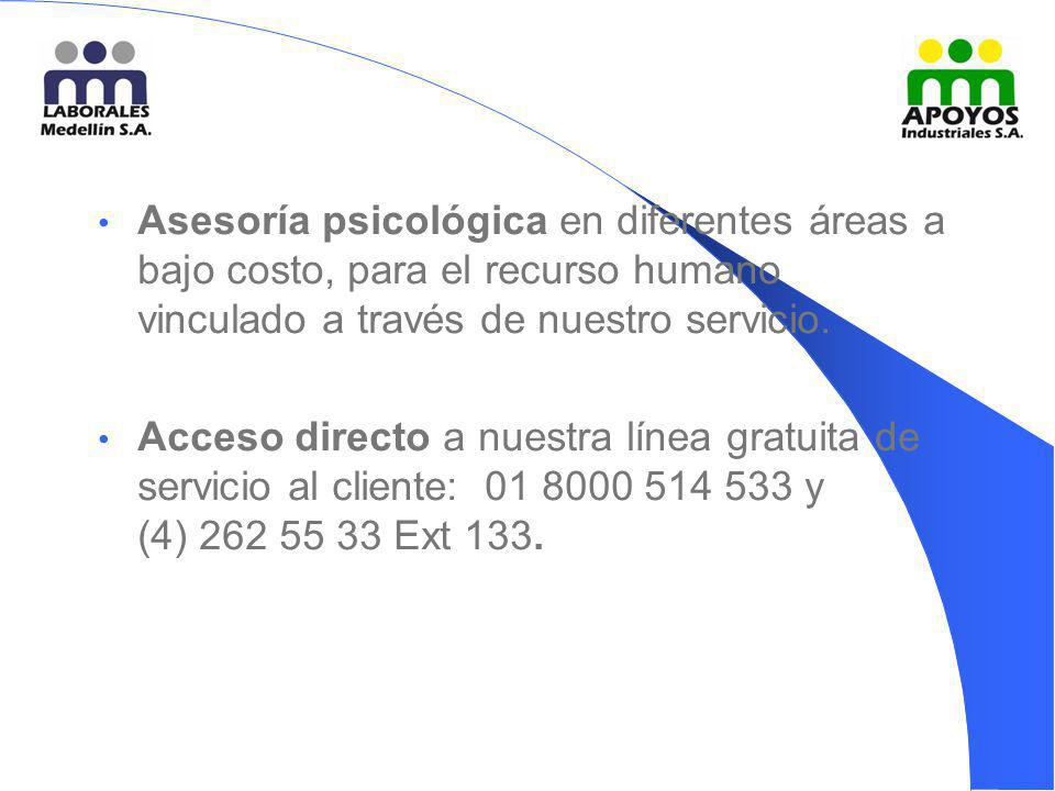 Asesoría psicológica en diferentes áreas a bajo costo, para el recurso humano vinculado a través de nuestro servicio.