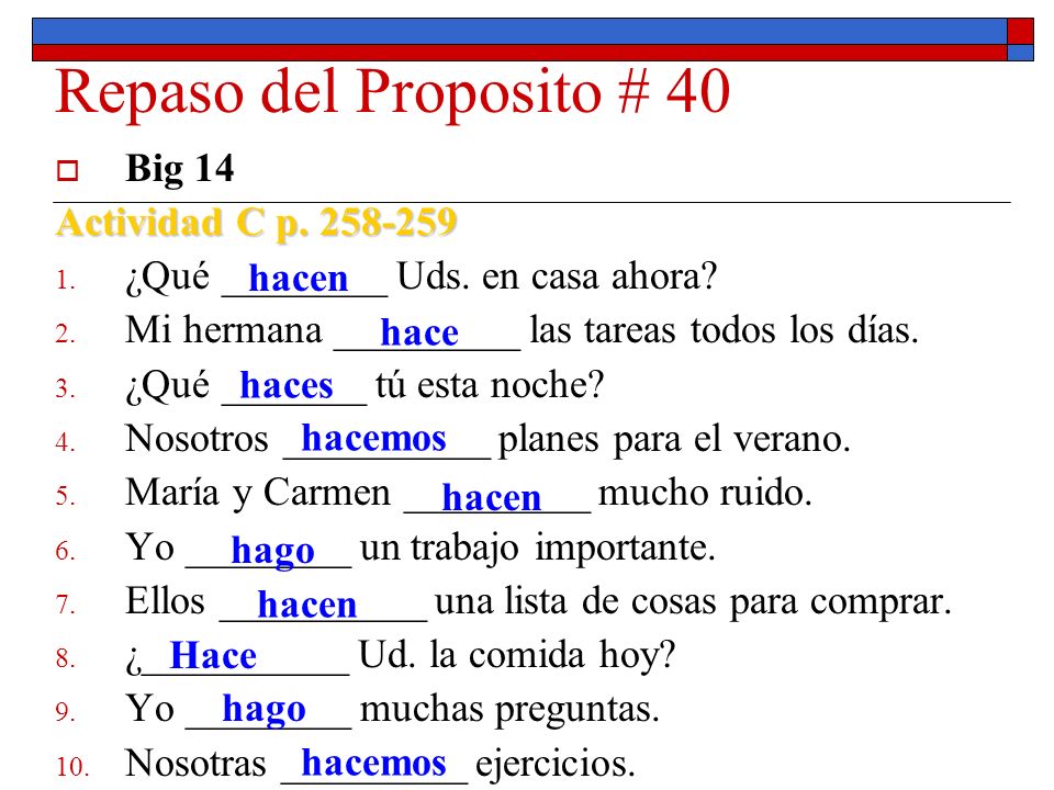 Repaso del Proposito # 40 Big 14 Actividad C p