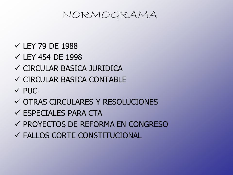 NORMOGRAMA LEY 79 DE 1988 LEY 454 DE 1998 CIRCULAR BASICA JURIDICA