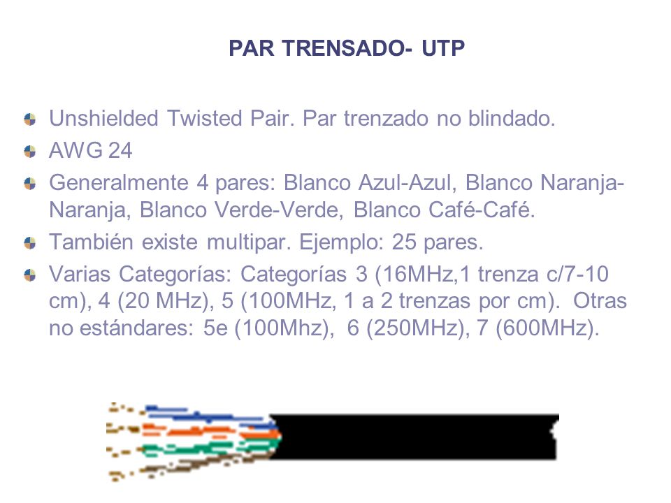 PAR TRENSADO- UTP Unshielded Twisted Pair. Par trenzado no blindado. AWG 24.