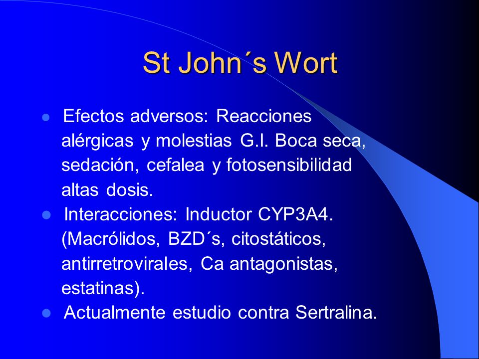 St John´s Wort alérgicas y molestias G.I. Boca seca,