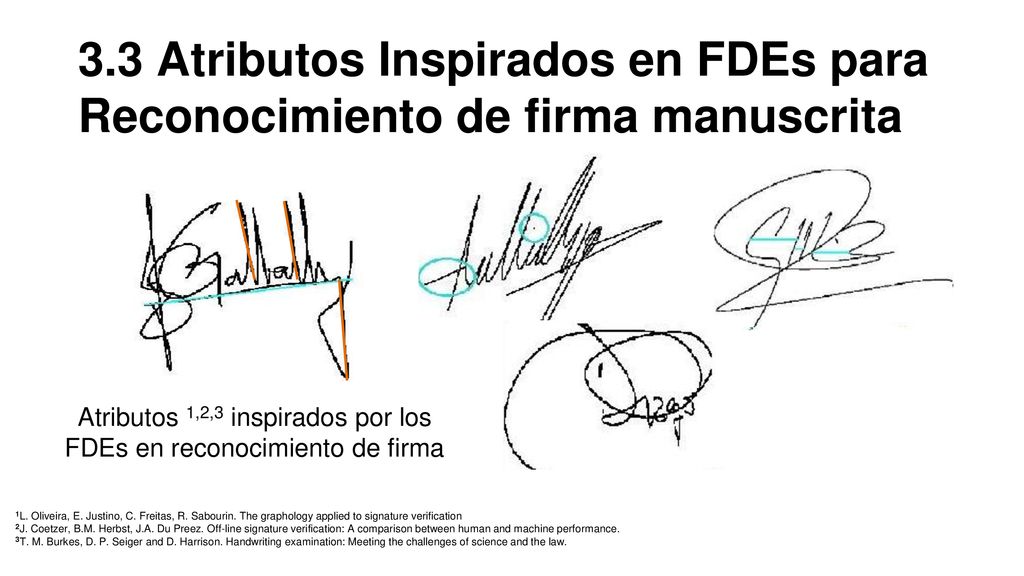 Atributos 1,2,3 inspirados por los FDEs en reconocimiento de firma