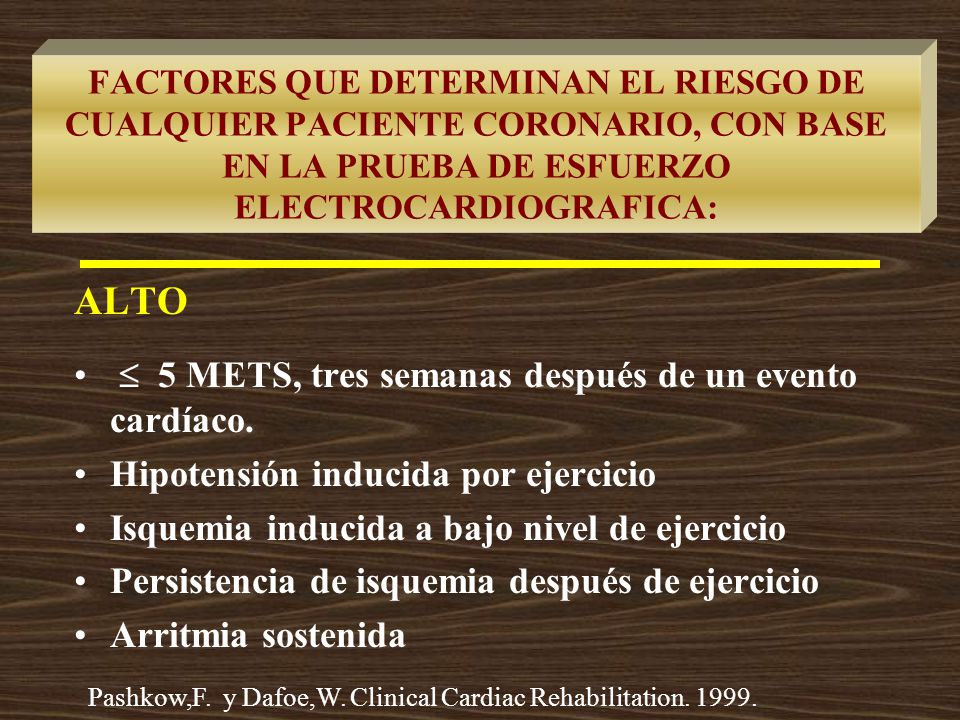 ALTO  5 METS, tres semanas después de un evento cardíaco.