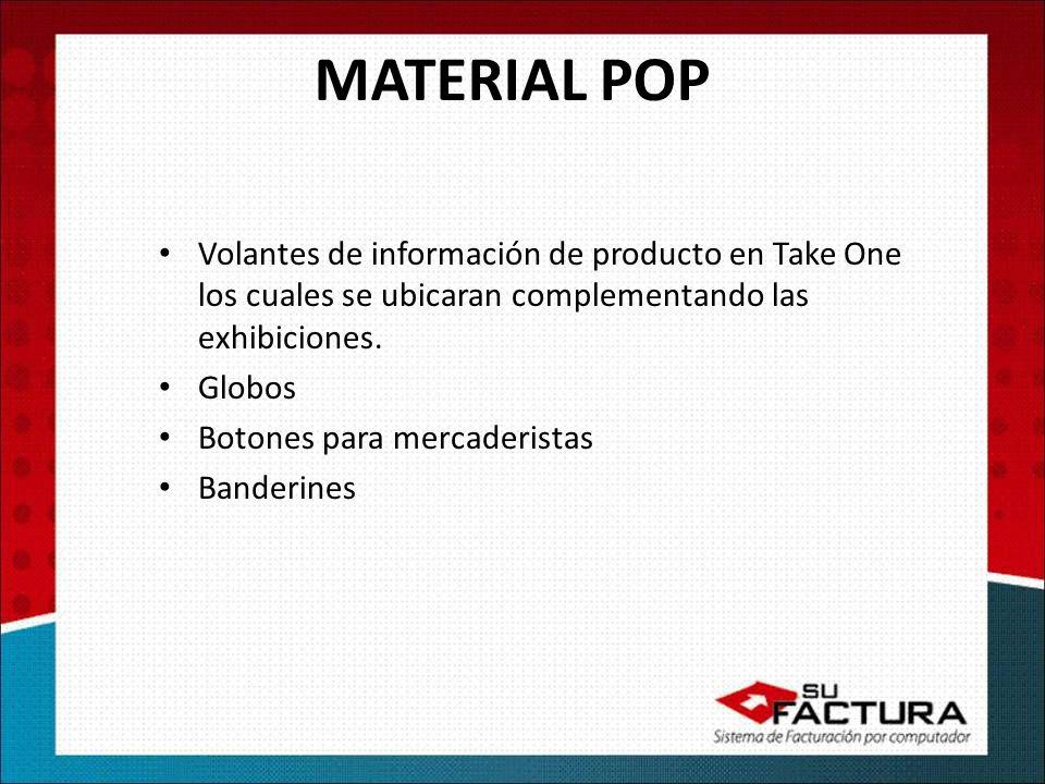 MATERIAL POP Volantes de información de producto en Take One los cuales se ubicaran complementando las exhibiciones.