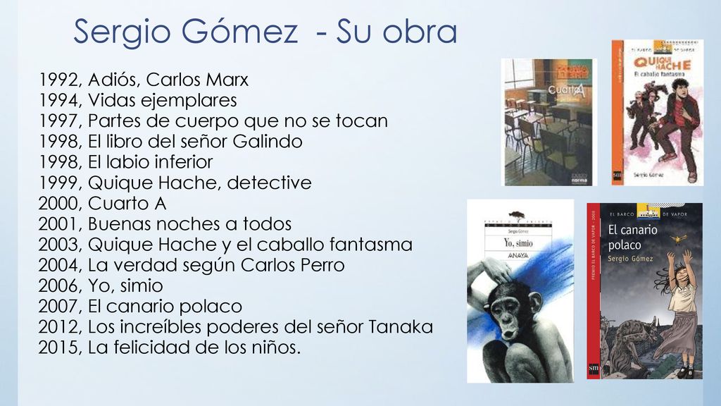 Sergio Gómez - Su obra 1992, Adiós, Carlos Marx 1994, Vidas ejemplares