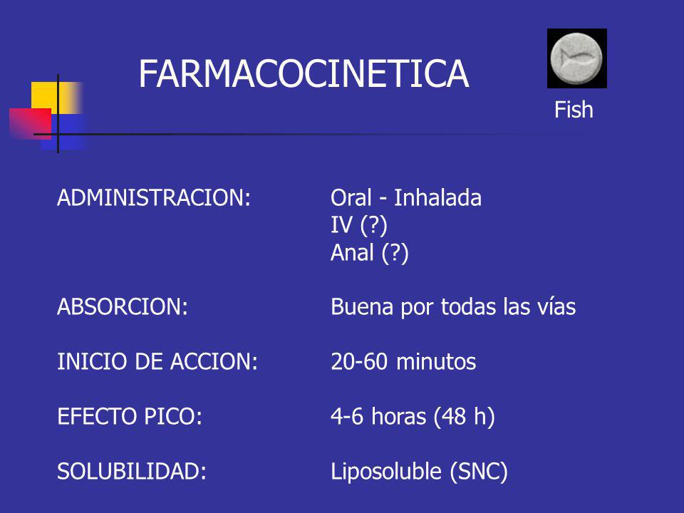 FARMACOCINETICA Fish ADMINISTRACION: Oral - Inhalada IV ( ) Anal ( )
