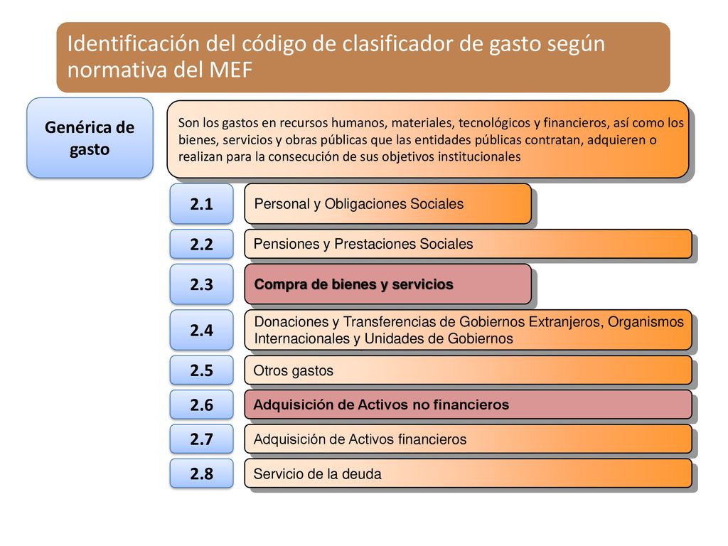 Identificación del código de clasificador de gasto según normativa del MEF