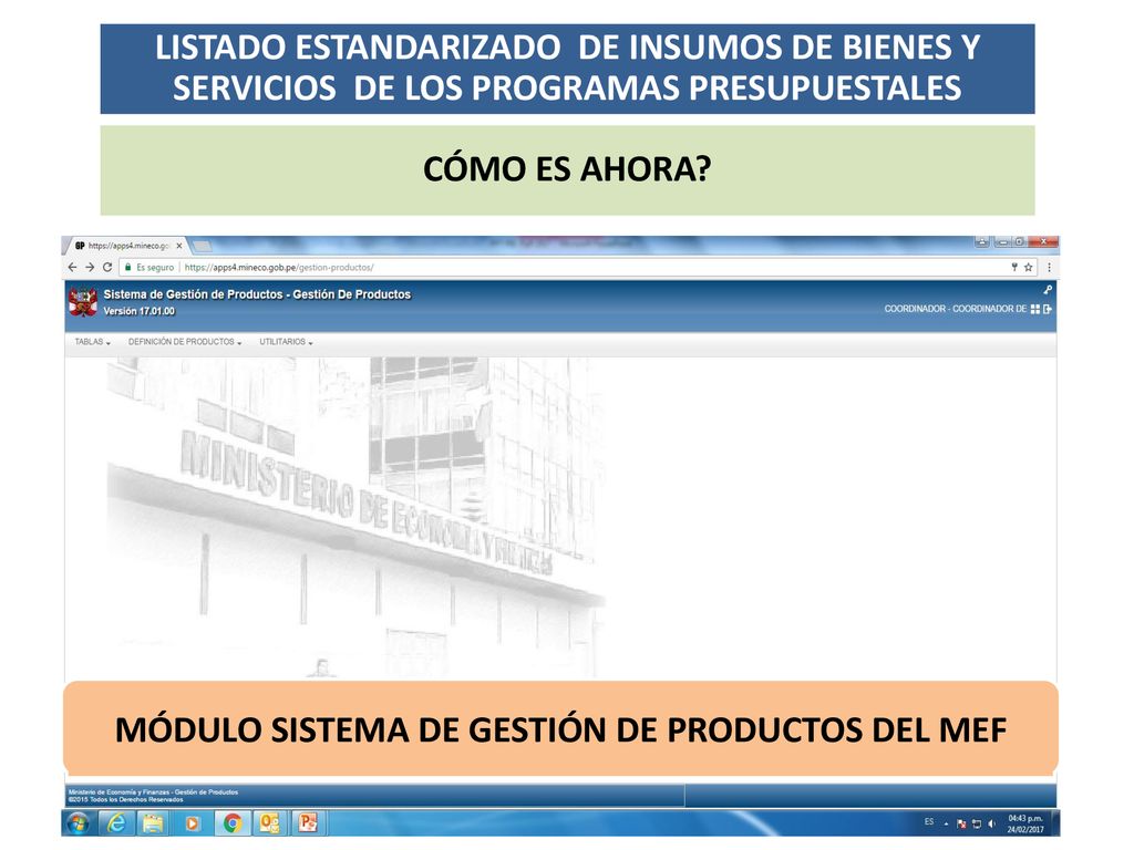 MÓDULO SISTEMA DE GESTIÓN DE PRODUCTOS DEL MEF