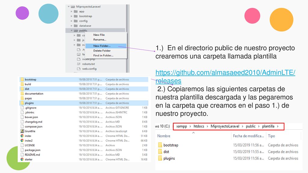 1.) En el directorio public de nuestro proyecto crearemos una carpeta llamada plantilla