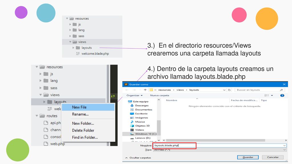 3.) En el directorio resources/Views crearemos una carpeta llamada layouts