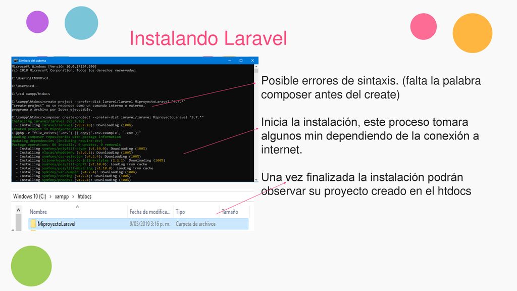Instalando Laravel Posible errores de sintaxis. (falta la palabra composer antes del create)