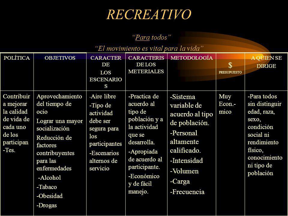 RECREATIVO Para todos El movimiento es vital para la vida