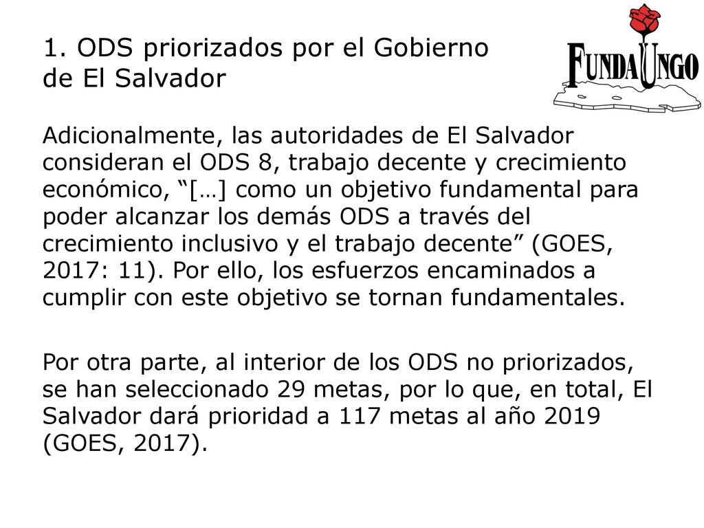 1. ODS priorizados por el Gobierno de El Salvador