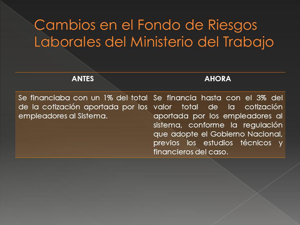 Cambios en el Fondo de Riesgos Laborales del Ministerio del Trabajo