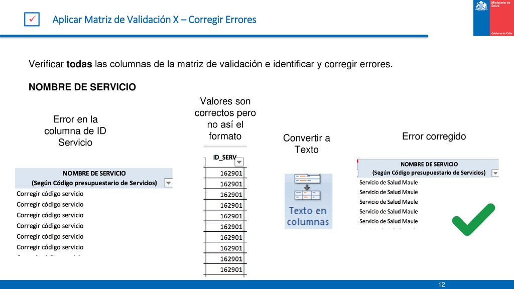 Aplicar Matriz de Validación X – Corregir Errores
