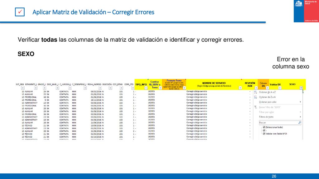 Aplicar Matriz de Validación – Corregir Errores