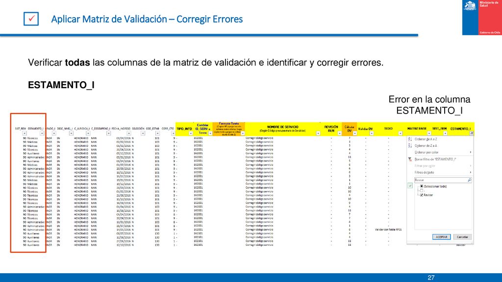 Aplicar Matriz de Validación – Corregir Errores