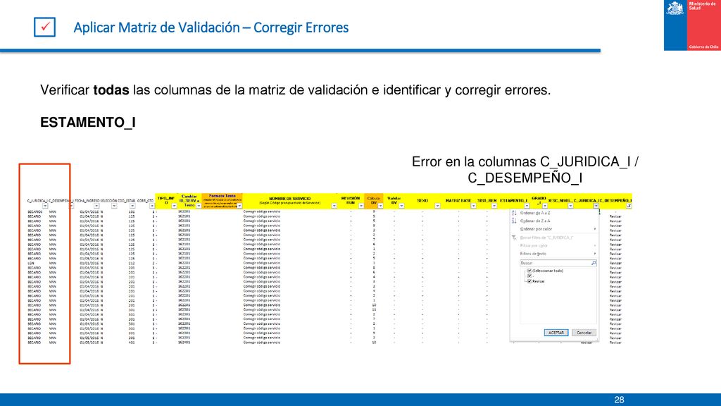 Aplicar Matriz de Validación – Corregir Errores