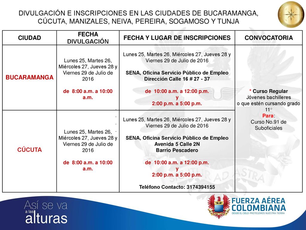 DIVULGACIÓN E INSCRIPCIONES EN LAS CIUDADES DE BUCARAMANGA, CÚCUTA, MANIZALES, NEIVA, PEREIRA, SOGAMOSO Y TUNJA