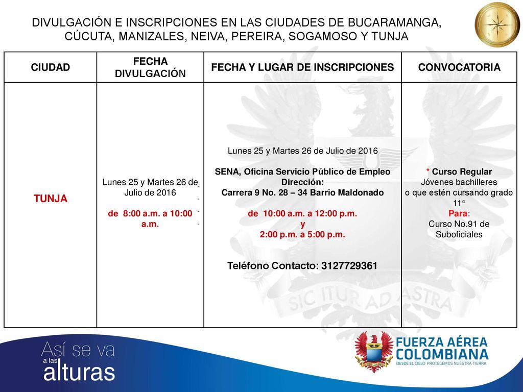 DIVULGACIÓN E INSCRIPCIONES EN LAS CIUDADES DE BUCARAMANGA, CÚCUTA, MANIZALES, NEIVA, PEREIRA, SOGAMOSO Y TUNJA