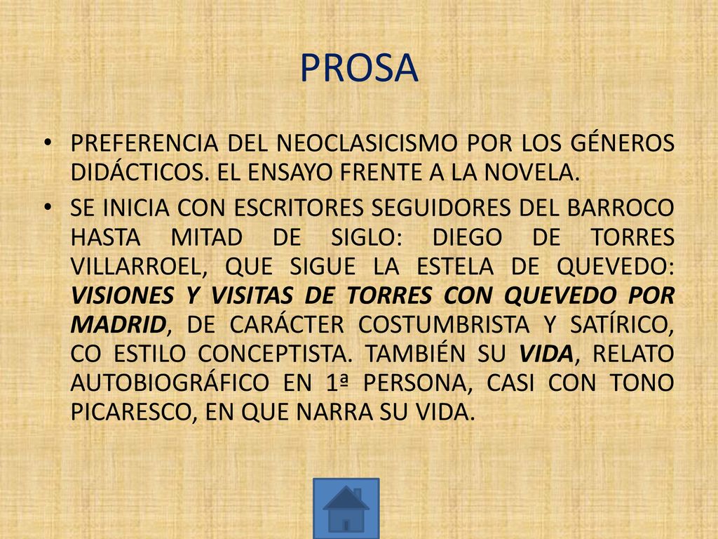 PROSA PREFERENCIA DEL NEOCLASICISMO POR LOS GÉNEROS DIDÁCTICOS. EL ENSAYO FRENTE A LA NOVELA.