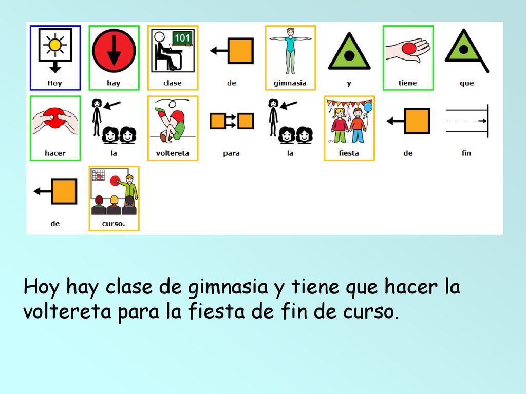Hoy hay clase de gimnasia y tiene que hacer la voltereta para la fiesta de fin de curso.
