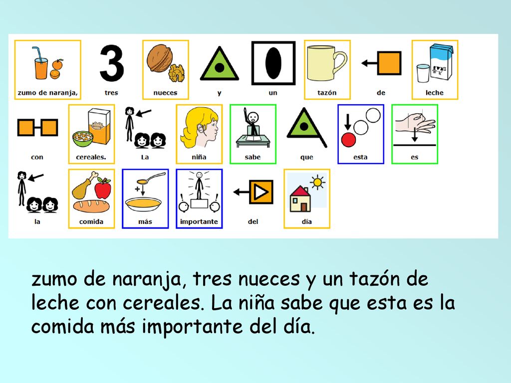 zumo de naranja, tres nueces y un tazón de leche con cereales