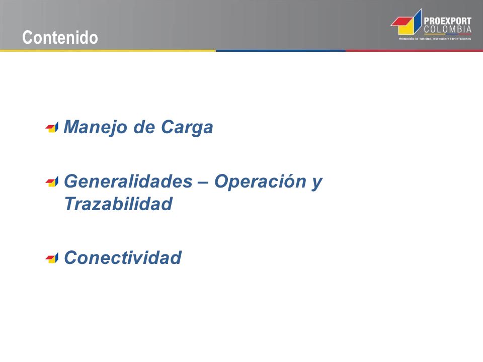 Contenido Manejo de Carga Generalidades – Operación y Trazabilidad Conectividad