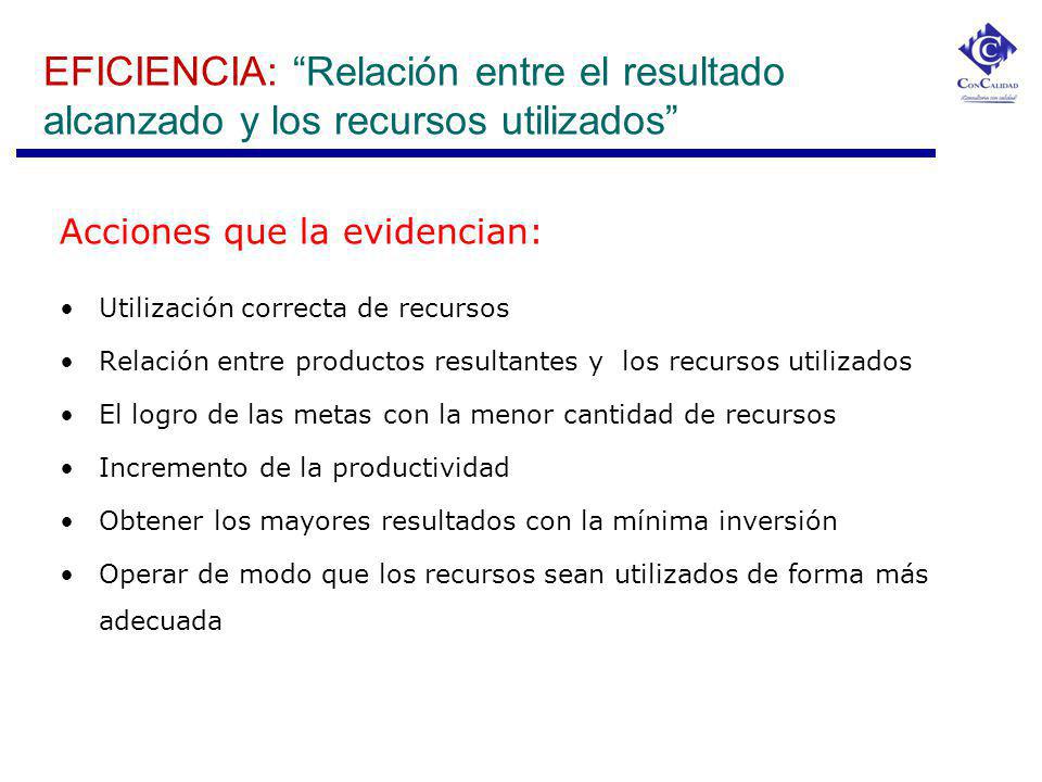 EFICIENCIA: Relación entre el resultado alcanzado y los recursos utilizados