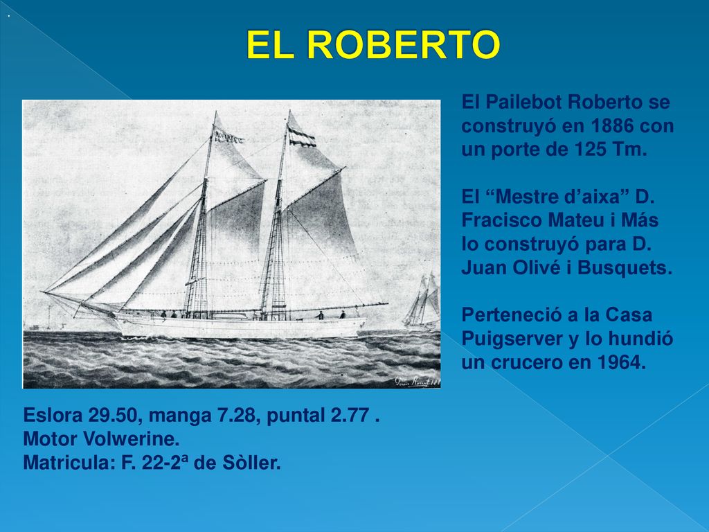 . EL ROBERTO. El Pailebot Roberto se construyó en 1886 con un porte de 125 Tm.