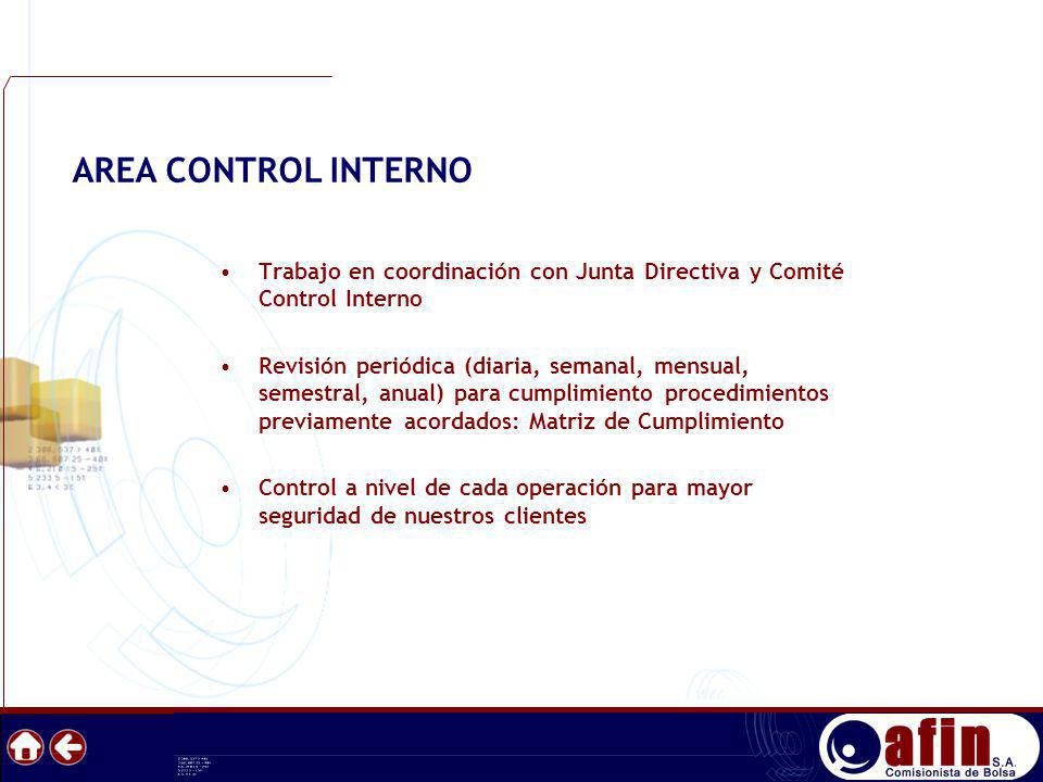 AREA CONTROL INTERNO Trabajo en coordinación con Junta Directiva y Comité Control Interno.