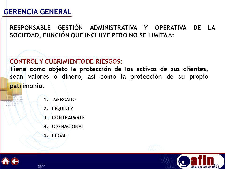 GERENCIA GENERAL RESPONSABLE GESTIÓN ADMINISTRATIVA Y OPERATIVA DE LA SOCIEDAD, FUNCIÓN QUE INCLUYE PERO NO SE LIMITA A: