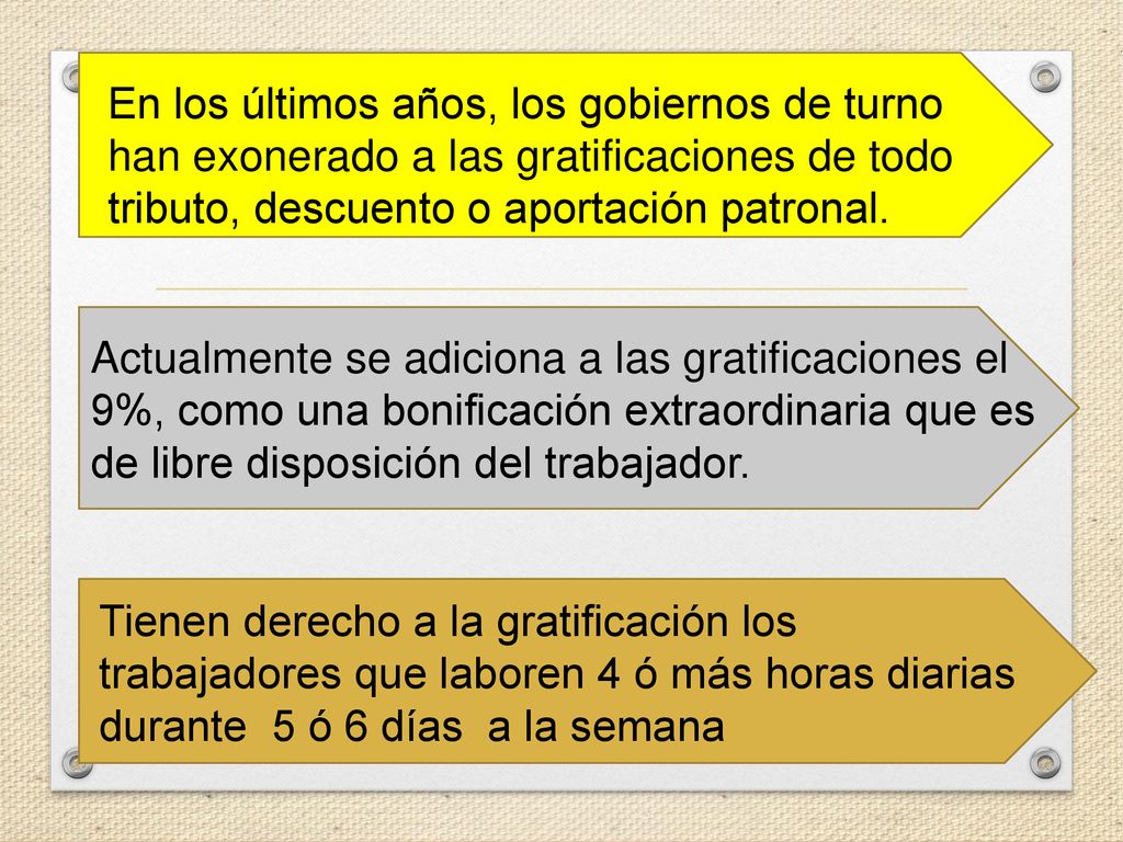 En los últimos años, los gobiernos de turno han exonerado a las gratificaciones de todo tributo, descuento o aportación patronal.