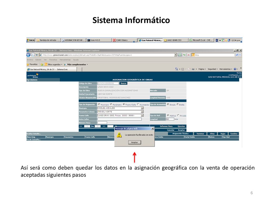 Sistema Informático Así será como deben quedar los datos en la asignación geográfica con la venta de operación aceptadas siguientes pasos.