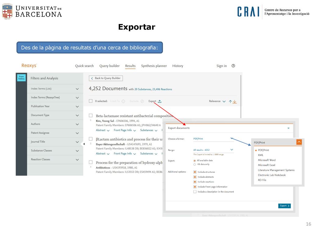 Exportar Des de la pàgina de resultats d’una cerca de bibliografia: