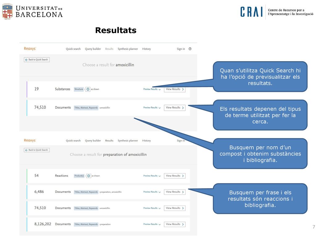 Resultats Quan s’utilitza Quick Search hi ha l’opció de previsualitzar els resultats.