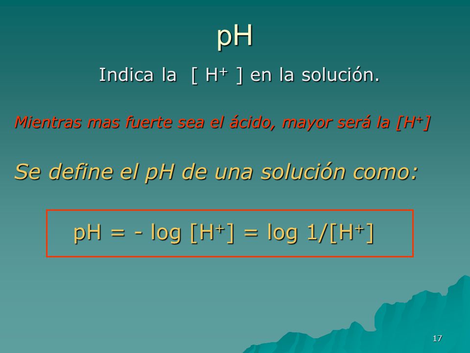 Indica la [ H+ ] en la solución.