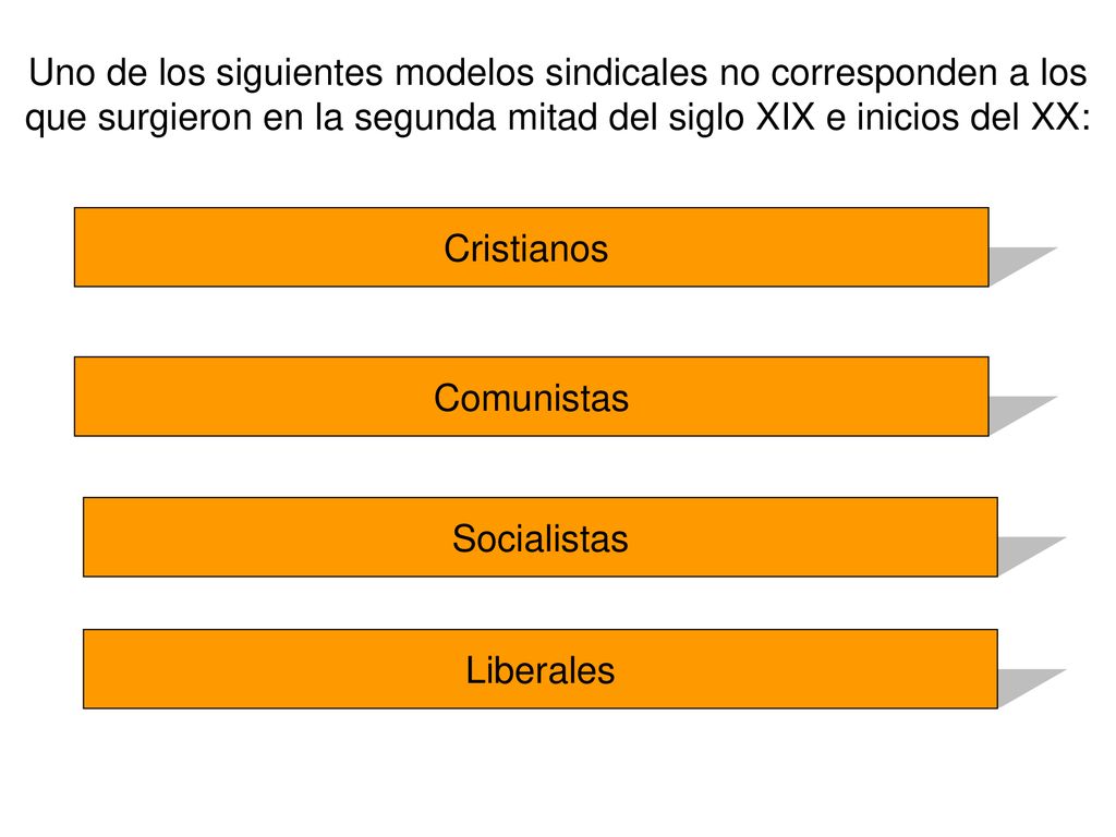 Uno de los siguientes modelos sindicales no corresponden a los que surgieron en la segunda mitad del siglo XIX e inicios del XX: