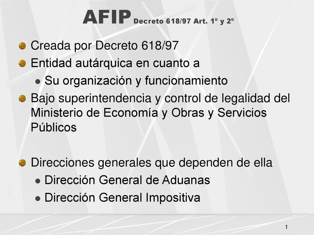 AFIP Decreto 618/97 Art. 1º y 2º Creada por Decreto 618/97
